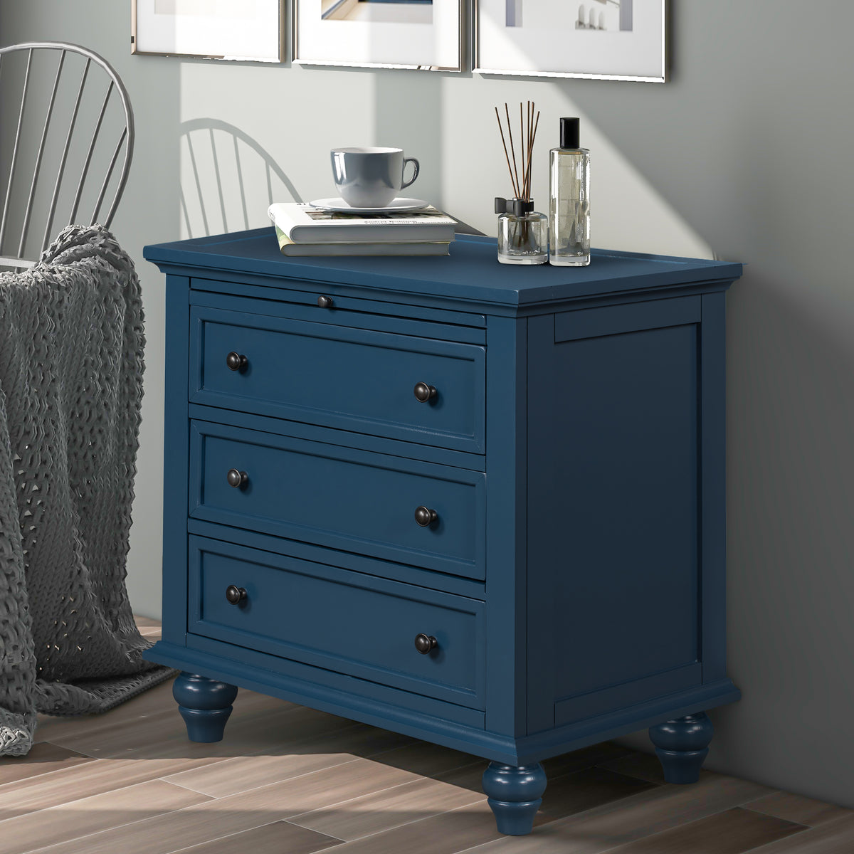 variant-group:rf-n711wf319367aav|Roomfitters 3-Drawer Storage Wood Cabinet, End Table with Pull Out Tray, Perfect for Living Rooms or Bedrooms, Providing Stylish Storage and Functionality, Blue