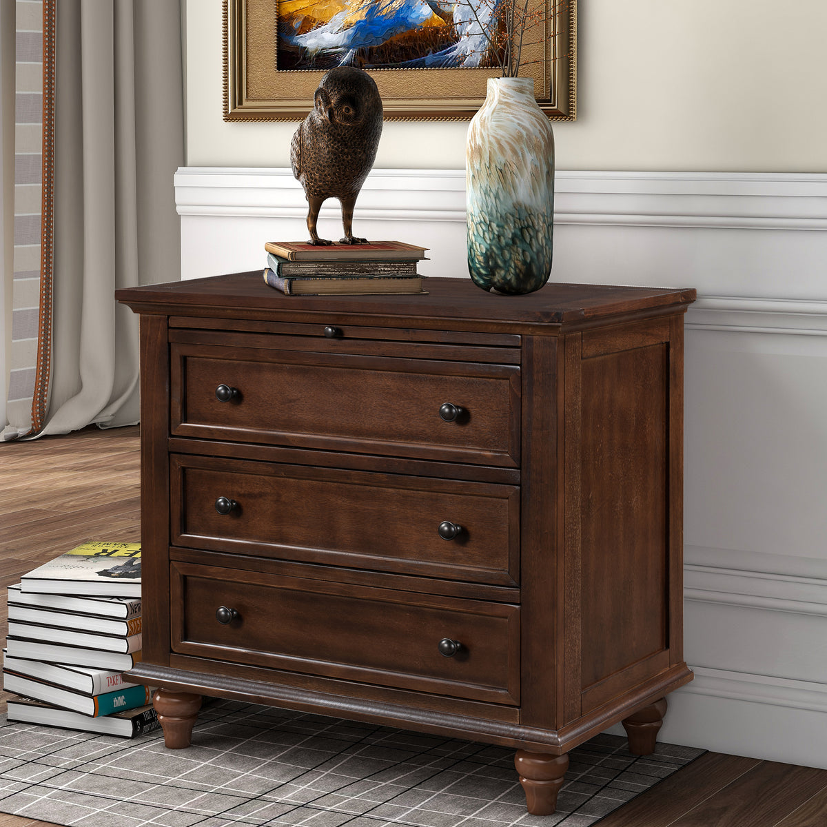variant-group:rf-n711wf319367aad|Roomfitters 3-Drawer Storage Wood Cabinet, End Table with Pull Out Tray, Ideal for Living Rooms or Bedrooms, Offering Compact and Practical Storage Solutions, Brown