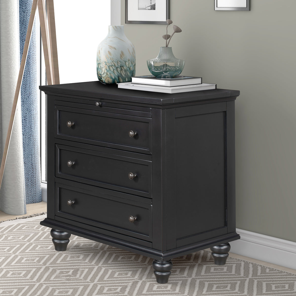 variant-group:rf-n711wf319367aab|Roomfitters 3-Drawer Storage Wood Cabinet, End Table with Pull Out Tray, Perfect for Living Rooms or Bedrooms, Providing Compact Storage with a Timeless Design, Black
