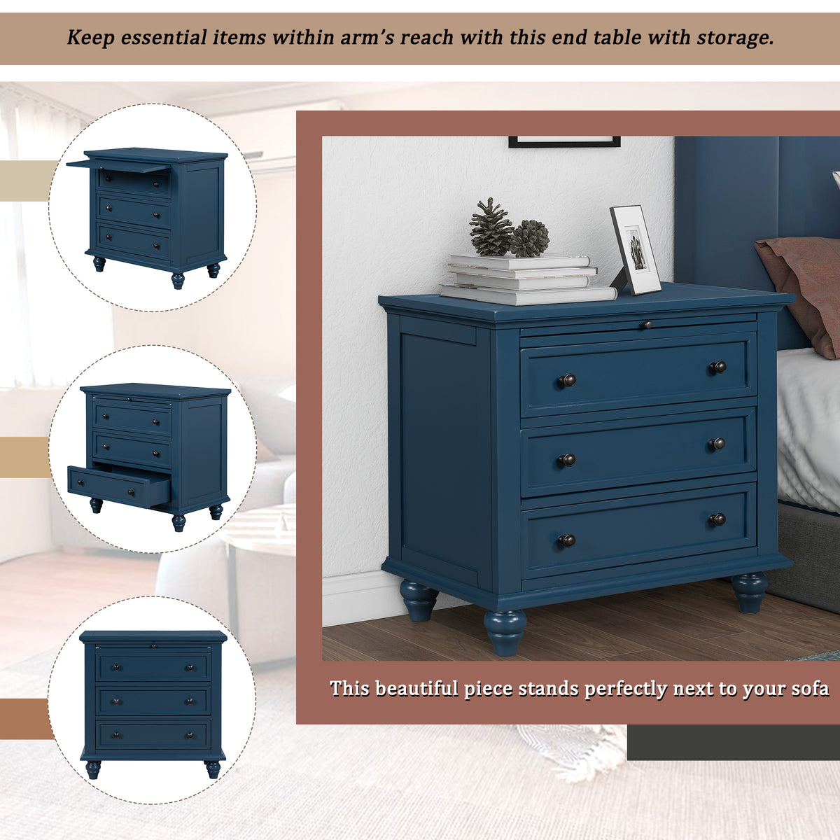 variant-group:rf-n711wf319367aav|Roomfitters 3-Drawer Storage Wood Cabinet, End Table with Pull Out Tray, Perfect for Living Rooms or Bedrooms, Providing Stylish Storage and Functionality, Blue