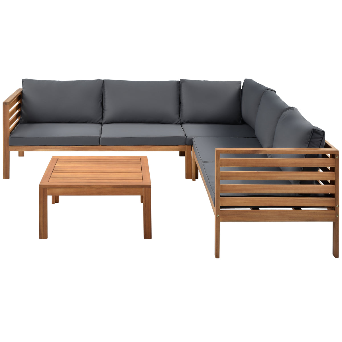 variant-group:rf-n704g201207e|Roomfitters 3-Piece Outdoor Sectional Sofa Set with Coffee Table, Solid Wood Frame L-Shaped Patio Furniture, Gray
