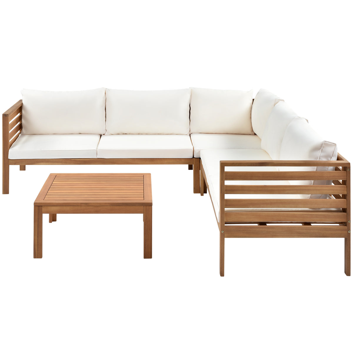 variant-group:rf-n704g201207a|Roomfitters 3-Piece Outdoor Sectional Sofa Set with Coffee Table, Solid Wood Frame L-Shaped Patio Furniture, Beige