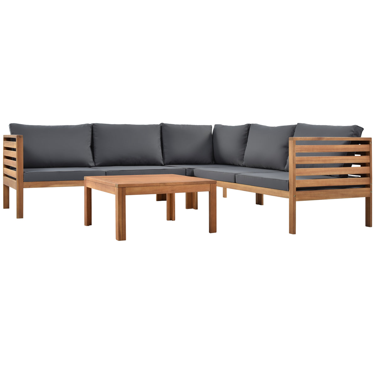 variant-group:rf-n704g201207e|Roomfitters 3-Piece Outdoor Sectional Sofa Set with Coffee Table, Solid Wood Frame L-Shaped Patio Furniture, Gray