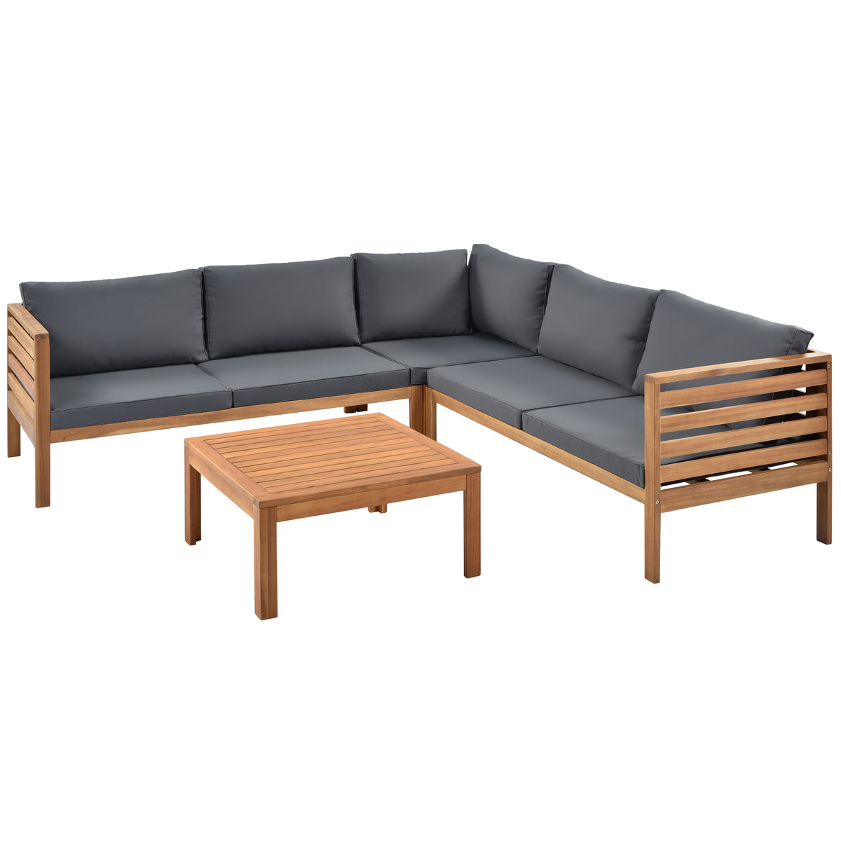 variant-group:rf-n704g201207e|Roomfitters 3-Piece Outdoor Sectional Sofa Set with Coffee Table, Solid Wood Frame L-Shaped Patio Furniture, Gray