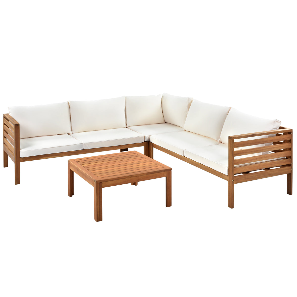 variant-group:rf-n704g201207a|Roomfitters 3-Piece Outdoor Sectional Sofa Set with Coffee Table, Solid Wood Frame L-Shaped Patio Furniture, Beige