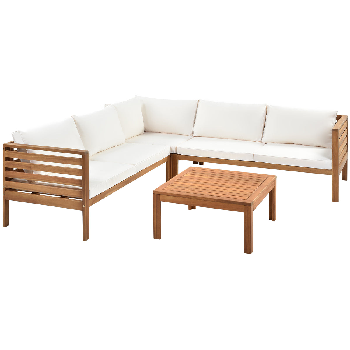 variant-group:rf-n704g201207a|Roomfitters 3-Piece Outdoor Sectional Sofa Set with Coffee Table, Solid Wood Frame L-Shaped Patio Furniture, Beige
