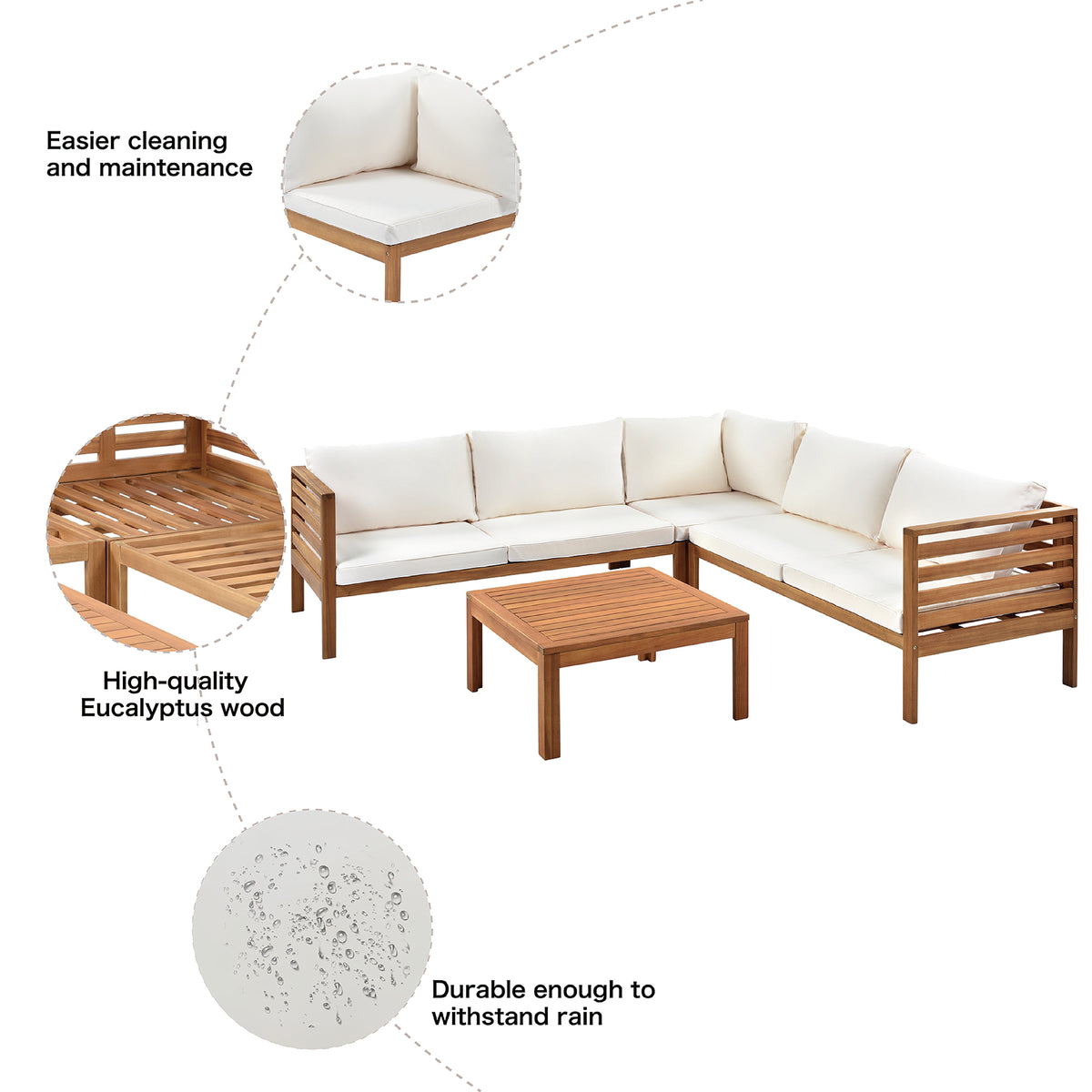variant-group:rf-n704g201207a|Roomfitters 3-Piece Outdoor Sectional Sofa Set with Coffee Table, Solid Wood Frame L-Shaped Patio Furniture, Beige