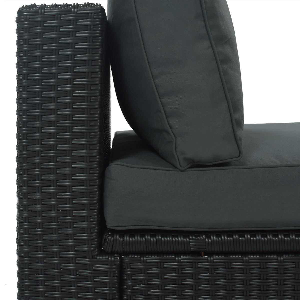 Roomfitters 7-Piece Outdoor Wicker Sofa Set, Rattan Patio Lounger with Striped Green Pillows, Conversation Set, Gray Roomfitters
