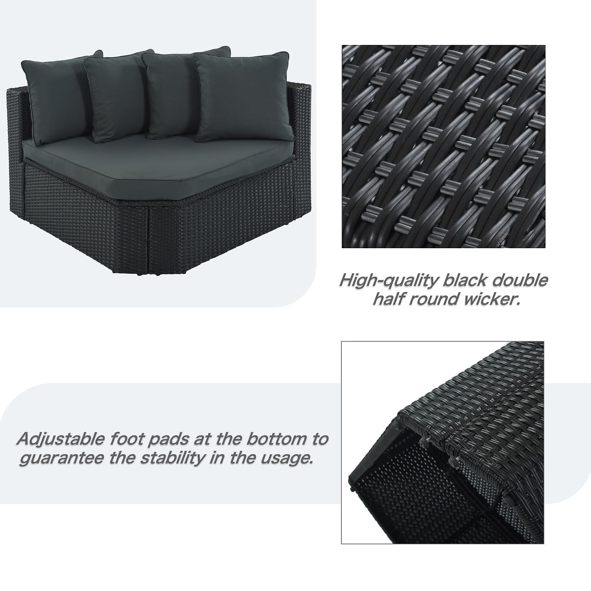 Roomfitters 7-Piece Outdoor Wicker Sofa Set, Rattan Patio Lounger with Striped Green Pillows, Conversation Set, Gray Roomfitters