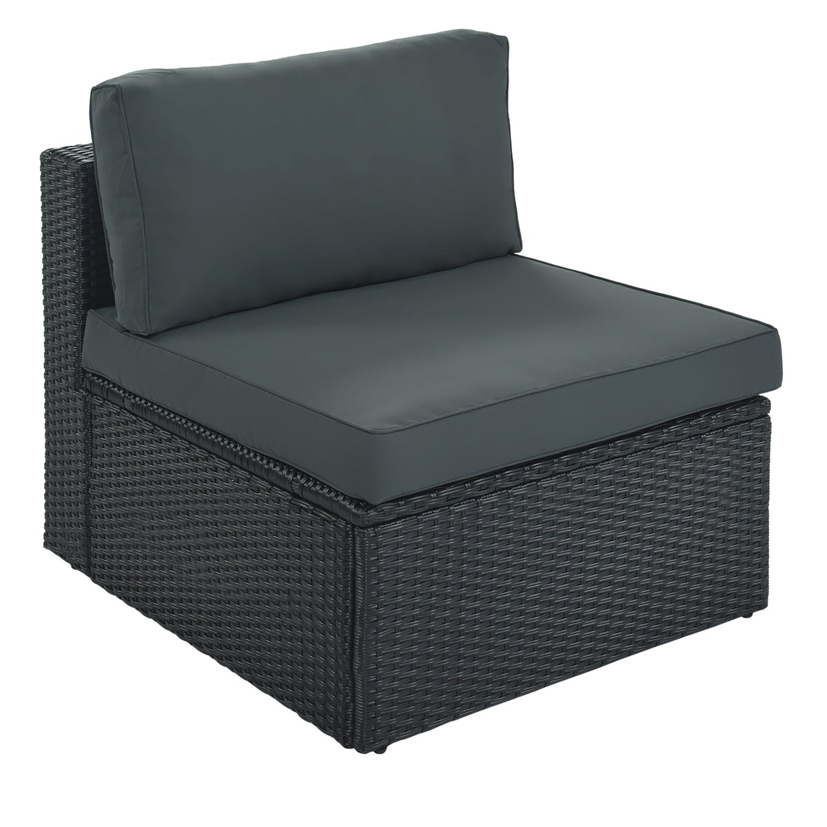 Roomfitters 7-Piece Outdoor Wicker Sofa Set, Rattan Patio Lounger with Striped Green Pillows, Conversation Set, Gray Roomfitters