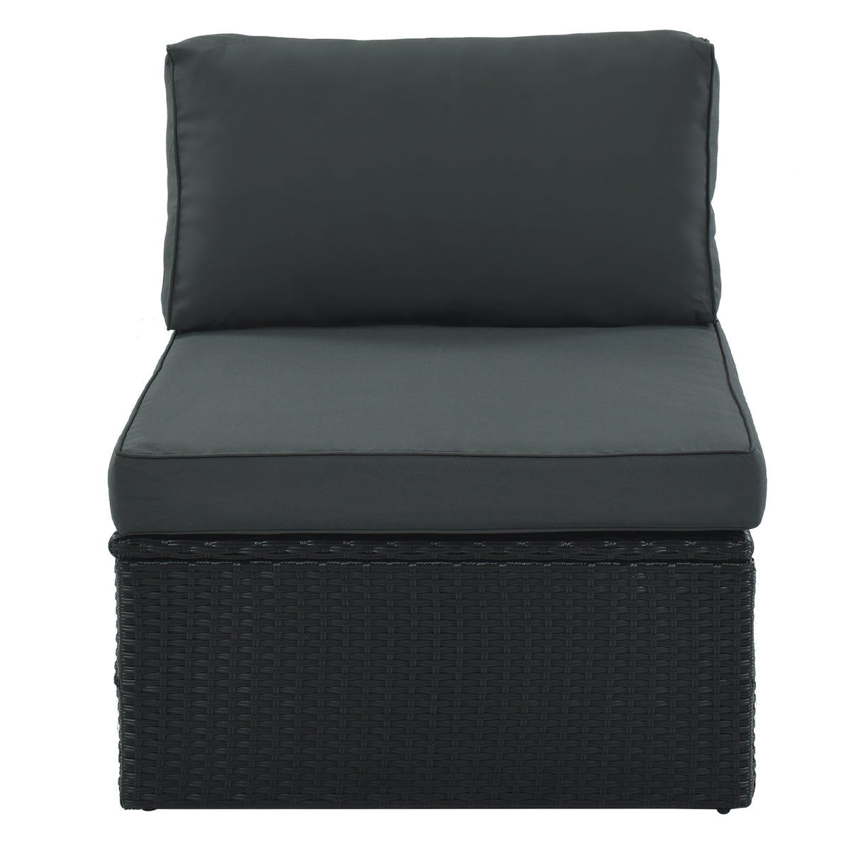Roomfitters 7-Piece Outdoor Wicker Sofa Set, Rattan Patio Lounger with Striped Green Pillows, Conversation Set, Gray Roomfitters
