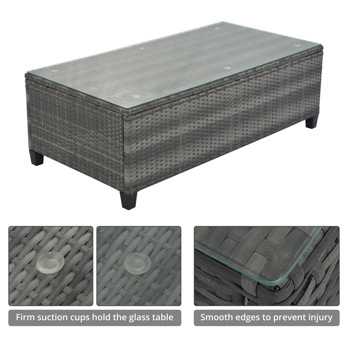 Roomfitters 8-Piece Half Moon Curved Outdoor Sectional Sofa Set, Grey PE Rattan Wicker Patio Furniture with Coffee Table, Gray Roomfitters