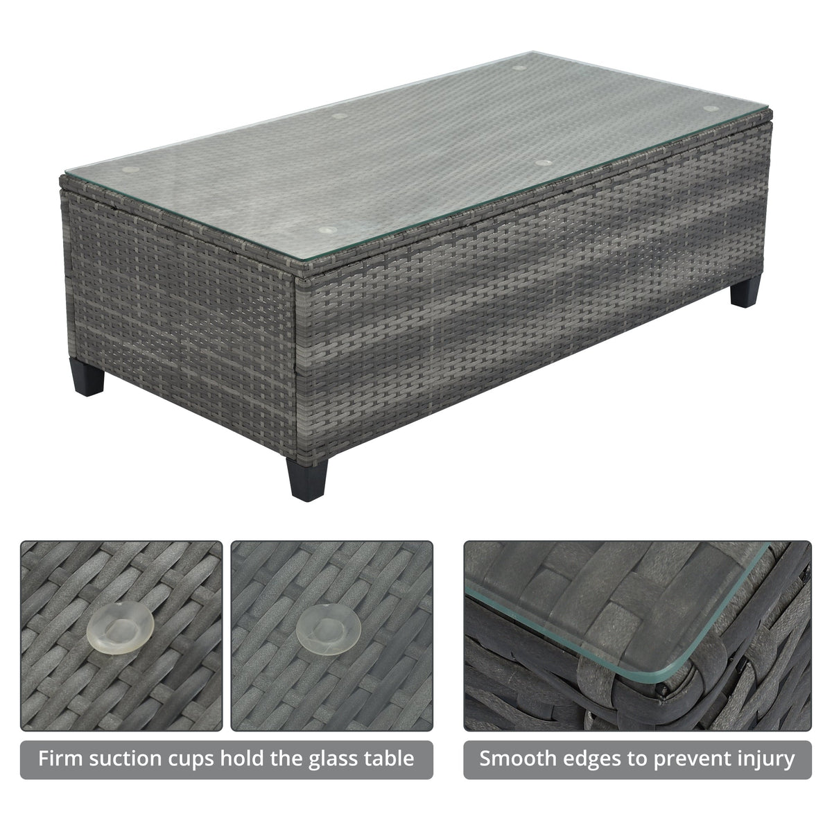 Roomfitters 8-Piece Outdoor Half-Moon Sectional Wicker Round Sofa Set with Tempered Glass Tables Beige Roomfitters