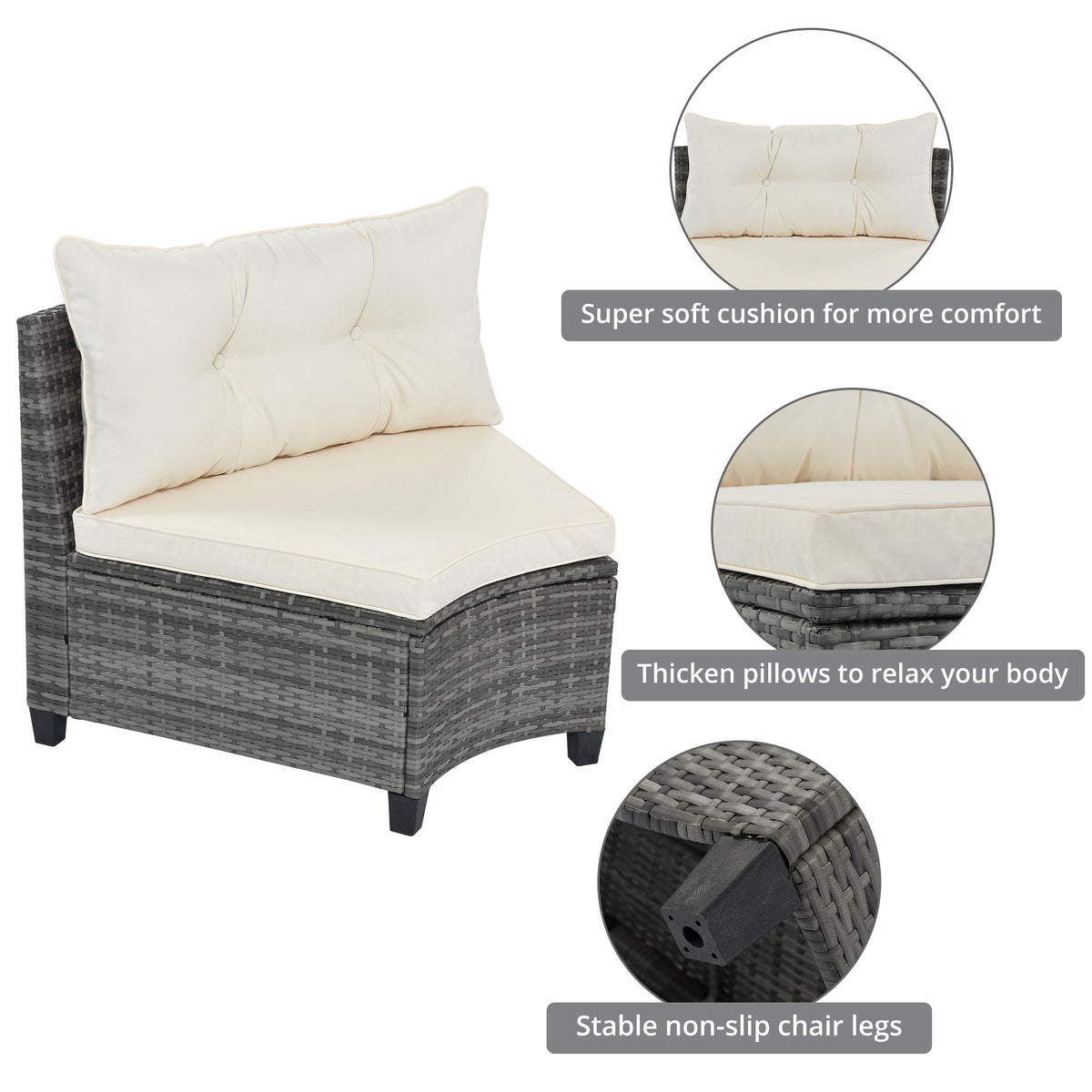 Roomfitters 8-Piece Outdoor Half-Moon Sectional Wicker Round Sofa Set with Tempered Glass Tables Beige Roomfitters