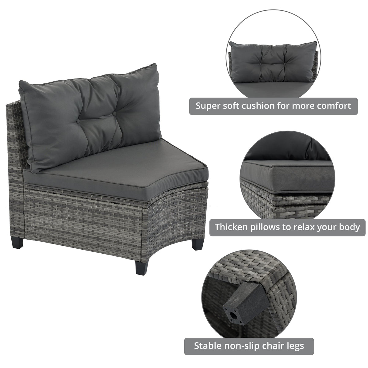 Roomfitters 8-Piece Half Moon Curved Outdoor Sectional Sofa Set, Grey PE Rattan Wicker Patio Furniture with Coffee Table, Gray Roomfitters