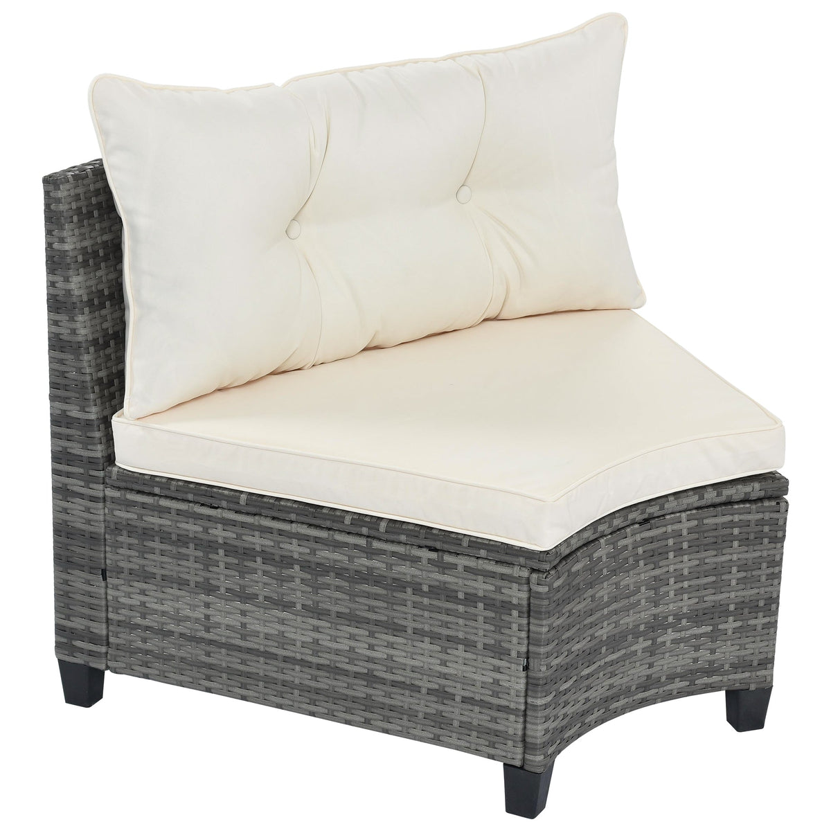 Roomfitters 8-Piece Outdoor Half-Moon Sectional Wicker Round Sofa Set with Tempered Glass Tables Beige Roomfitters