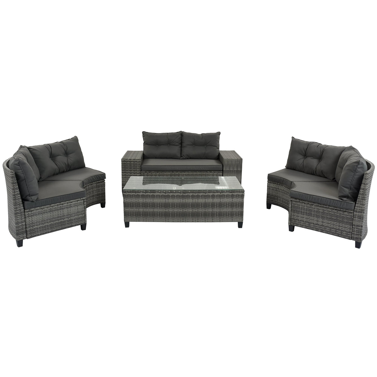 Roomfitters 8-Piece Half Moon Curved Outdoor Sectional Sofa Set, Grey PE Rattan Wicker Patio Furniture with Coffee Table, Gray Roomfitters