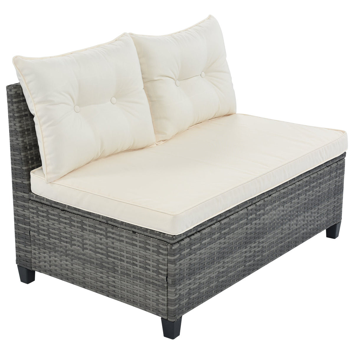 Roomfitters 8-Piece Outdoor Half-Moon Sectional Wicker Round Sofa Set with Tempered Glass Tables Beige Roomfitters
