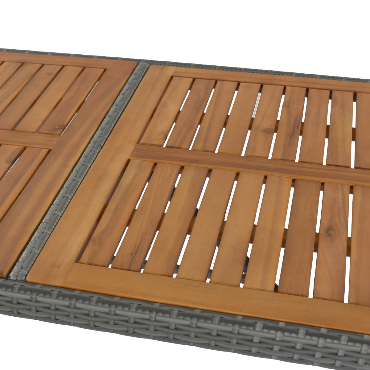 Roomfitters 5-Piece Outdoor Bar Set with High Top Wood Slat Table and 4 Wicker Bar Stools, All-Weather, Gray Roomfitters