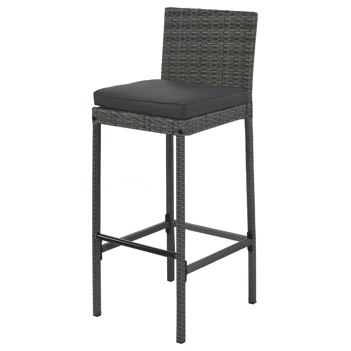 Roomfitters 5-Piece Outdoor Bar Set with High Top Wood Slat Table and 4 Wicker Bar Stools, All-Weather, Gray Roomfitters
