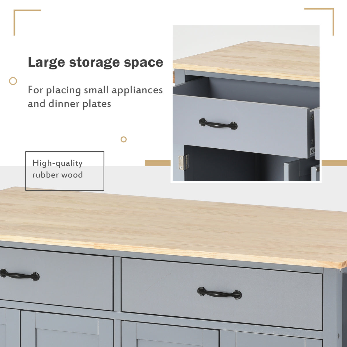 variant-group:rf-n707wf286911aag|Roomfitters Kitchen Island Cart with Solid Wood Top - 4 Door Cabinet, Two Drawers, Adjustable Shelves, Spice & Towel Rack, 2 Locking Wheels (Blue)
