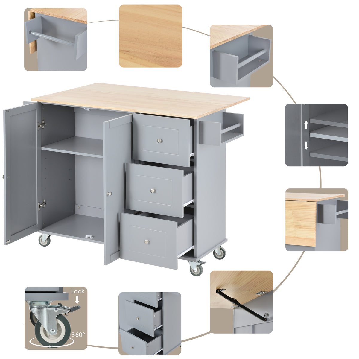 variant-group:rf-n707wf287035aag|Roomfitters Rolling Mobile Kitchen Island with Solid Wood Top and Locking Wheels, 52.7 Inch Width, Storage Cabinet and Drop Leaf Breakfast Bar, Spice Rack, Towel Rack & Drawer (Blue)