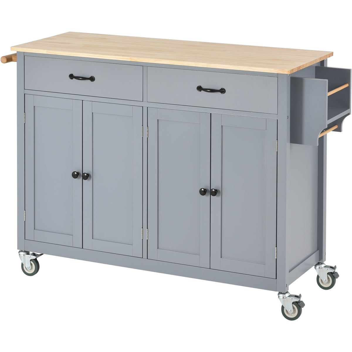 variant-group:rf-n707wf286911aag|Roomfitters Kitchen Island Cart with Solid Wood Top - 4 Door Cabinet, Two Drawers, Adjustable Shelves, Spice & Towel Rack, 2 Locking Wheels (Blue)