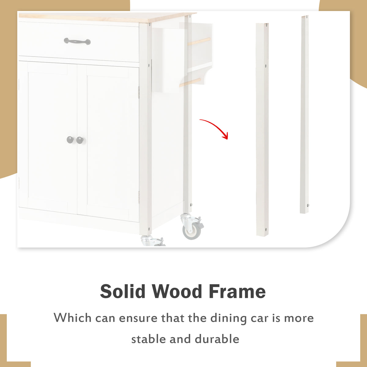 variant-group:rf-n707wf286911aaw|Roomfitters Kitchen Island Cart with Solid Wood Top - 4 Door Cabinet, Two Drawers, Adjustable Shelves, Spice & Towel Rack, 2 Locking Wheels (White)