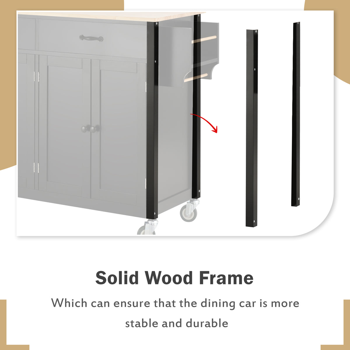 variant-group:rf-n707wf286911aab|Roomfitters Kitchen Island Cart with Solid Wood Top - 4 Door Cabinet, Two Drawers, Adjustable Shelves, Spice & Towel Rack, 2 Locking Wheels (Black)