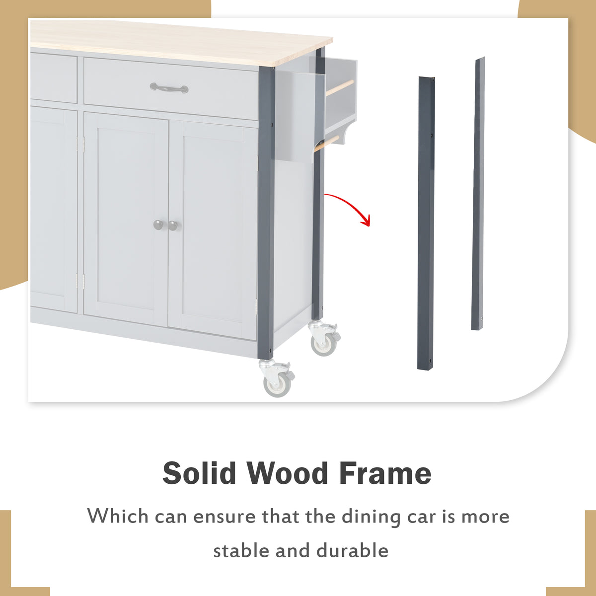 variant-group:rf-n707wf286911aag|Roomfitters Kitchen Island Cart with Solid Wood Top - 4 Door Cabinet, Two Drawers, Adjustable Shelves, Spice & Towel Rack, 2 Locking Wheels (Blue)