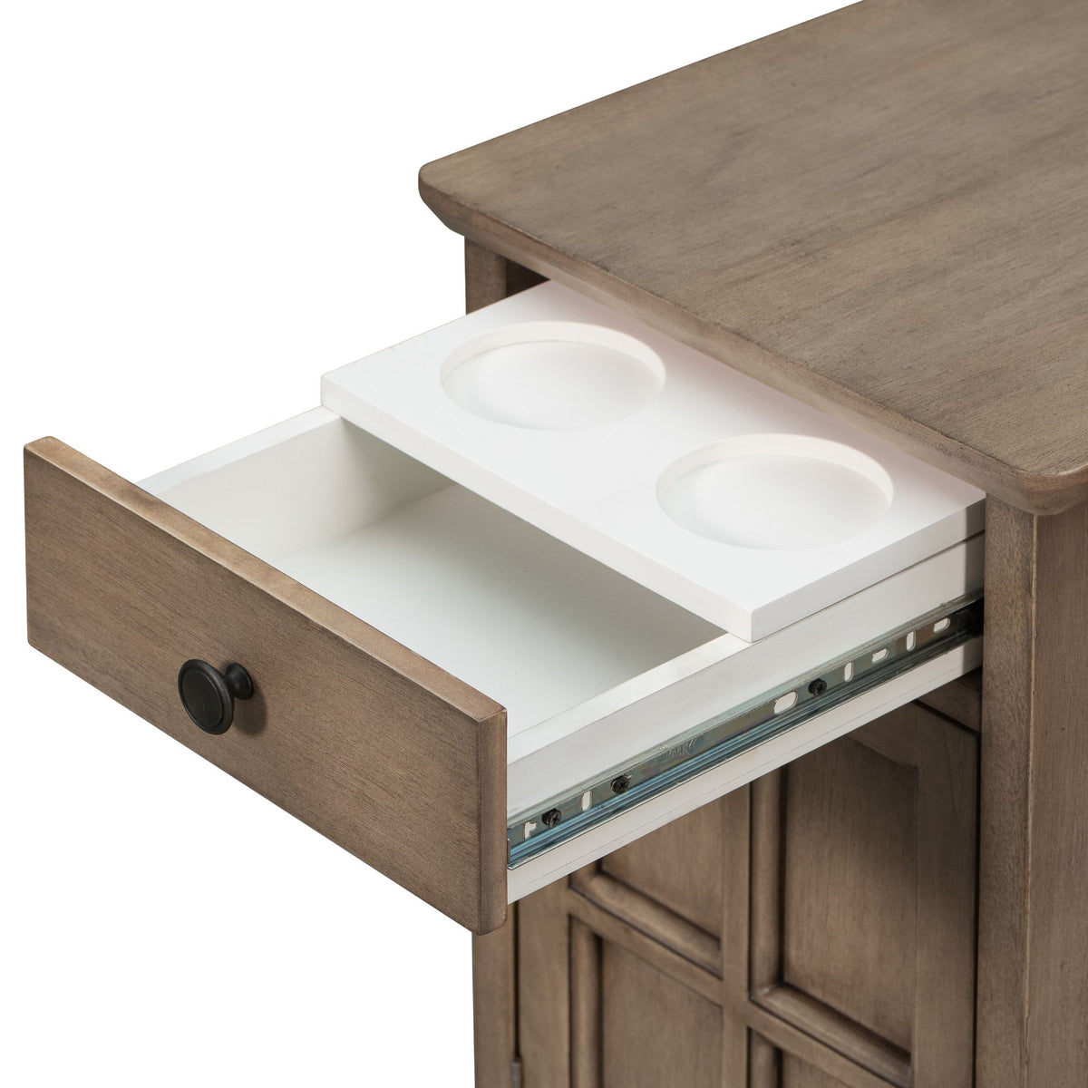 variant-group:rf-n724p185778d|Roomfitters Vintage End Table with USB Ports, Cup Holders and Multifunctional Storage for Living Room, Brown