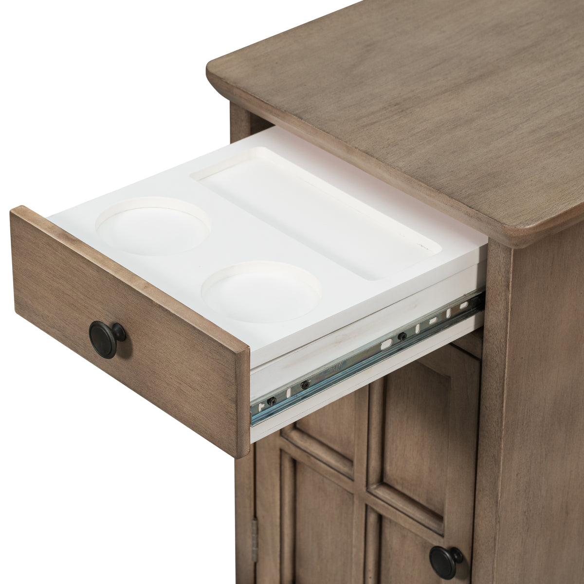 variant-group:rf-n724p185778d|Roomfitters Vintage End Table with USB Ports, Cup Holders and Multifunctional Storage for Living Room, Brown