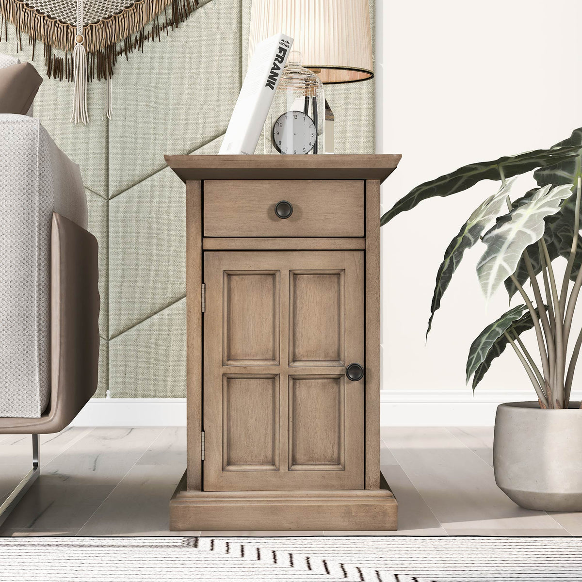 variant-group:rf-n724p185778d|Roomfitters Vintage End Table with USB Ports, Cup Holders and Multifunctional Storage for Living Room, Brown