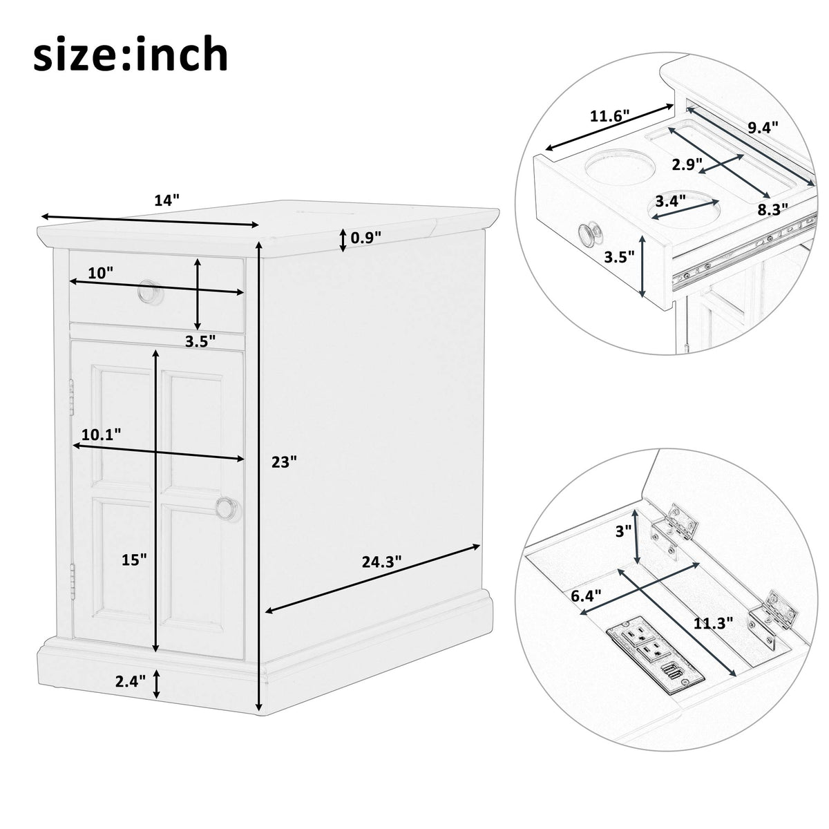 variant-group:rf-n724p185778p|Roomfitters Vintage End Table with USB Ports, Cup Holders and Multifunctional Storage for Living Room, Espresso