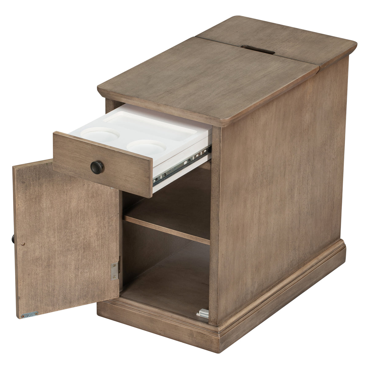variant-group:rf-n724p185778d|Roomfitters Vintage End Table with USB Ports, Cup Holders and Multifunctional Storage for Living Room, Brown