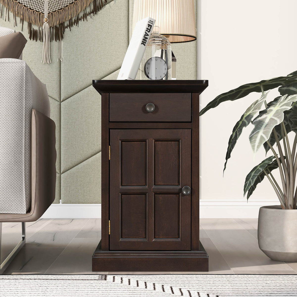 variant-group:rf-n724p185778p|Roomfitters Vintage End Table with USB Ports, Cup Holders and Multifunctional Storage for Living Room, Espresso