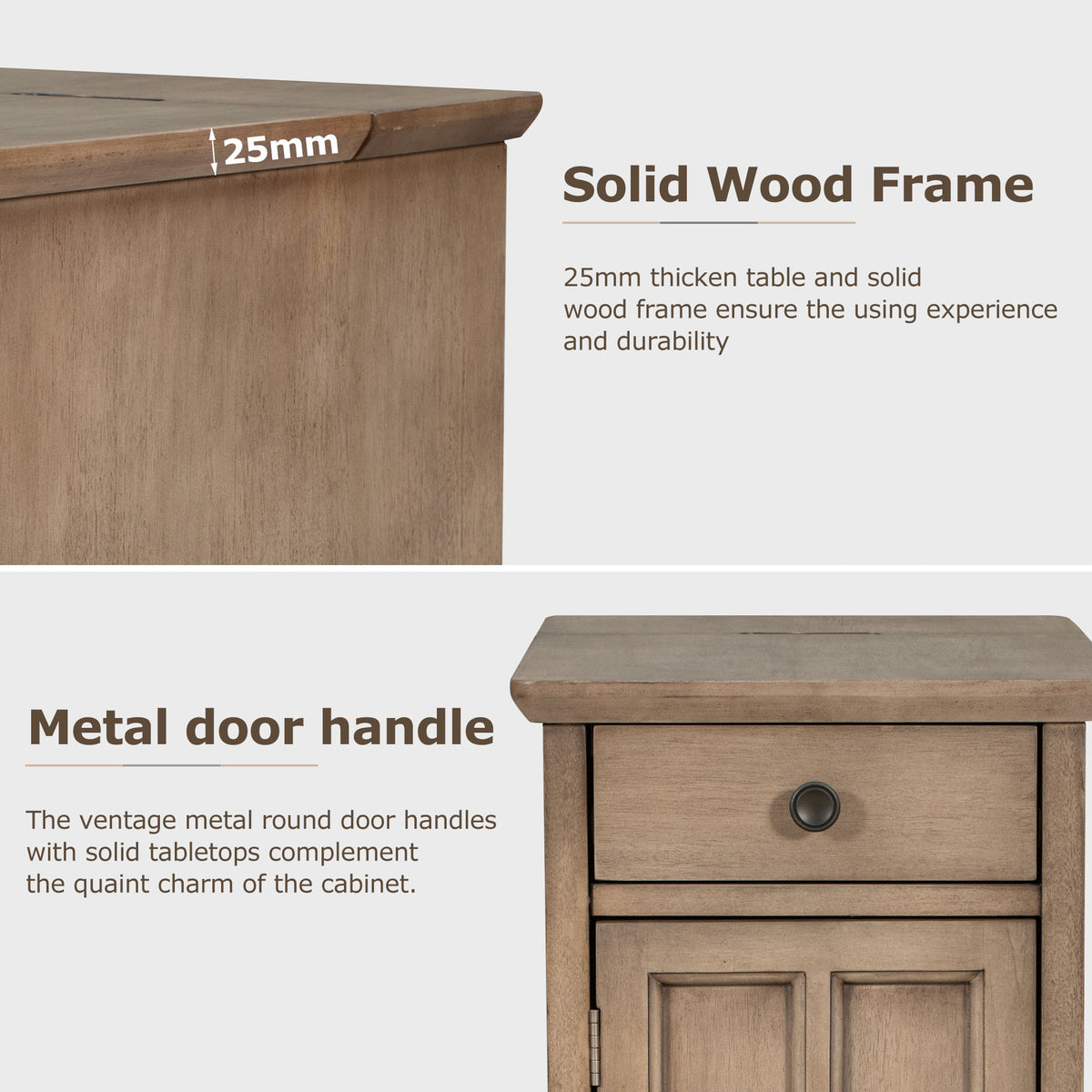 variant-group:rf-n724p185778d|Roomfitters Vintage End Table with USB Ports, Cup Holders and Multifunctional Storage for Living Room, Brown