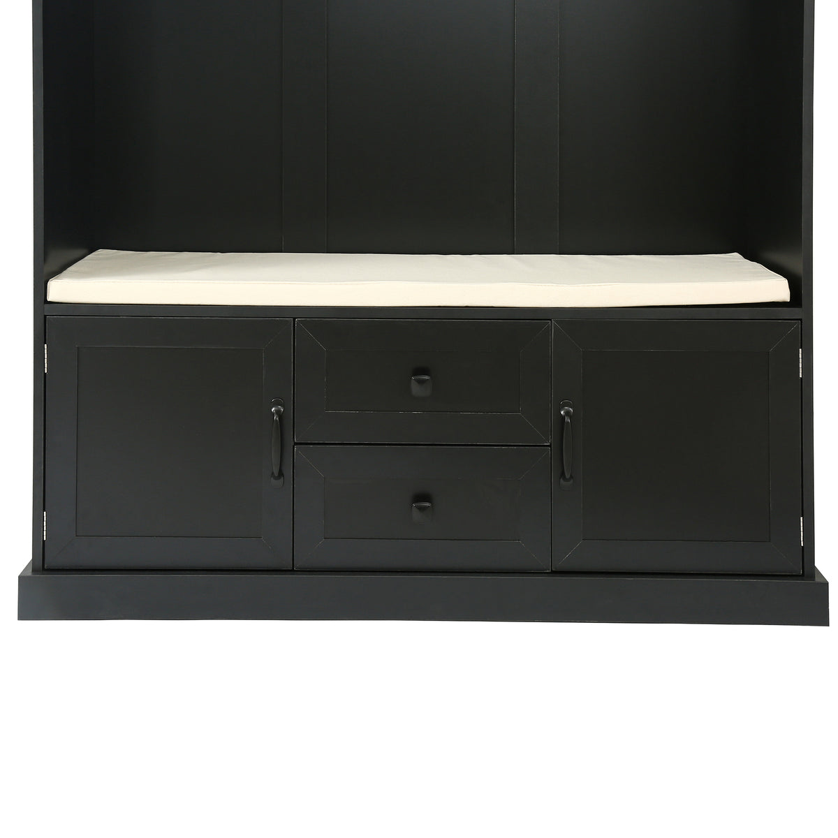 variant-group:rf-n724jy000112aab|Roomfitters 3-in-1 Hall Tree with 3 Hooks, Entryway Coat Hanger and Storage Bench, 47.2" Organizer for Hallway, Black
