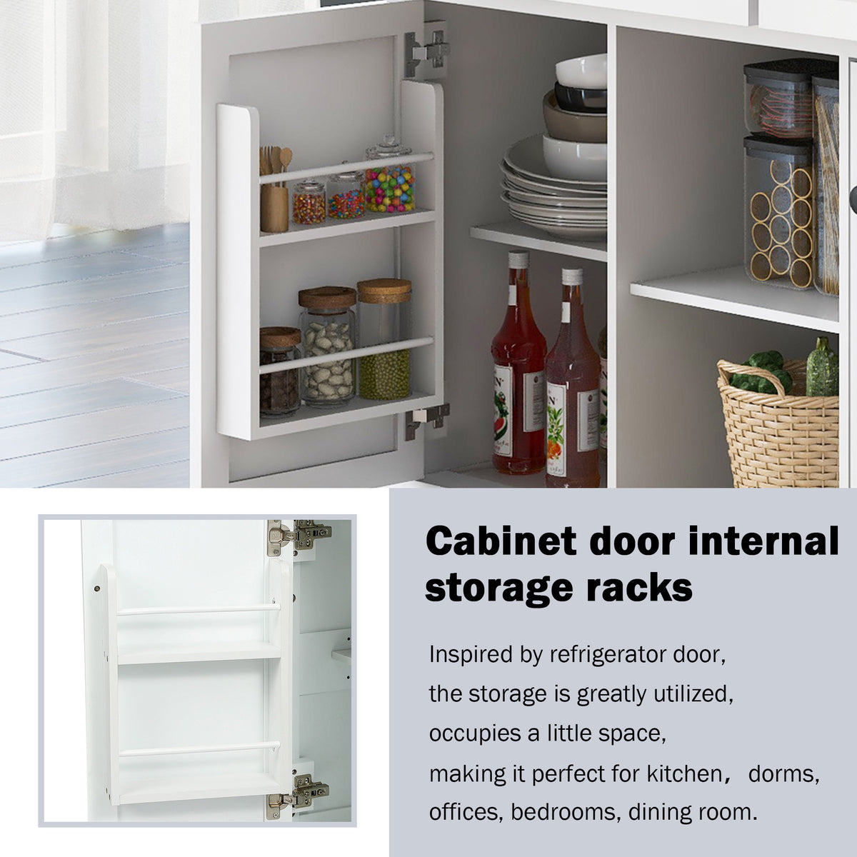 variant-group:rf-n707wf298028aaw|Roomfitters Kitchen Cart with Rubber Wood Drop-Leaf Countertop, Cabinet Door Storage Racks, 5-Wheel Kitchen Island with Storage Cabinet & 3 Drawers, White