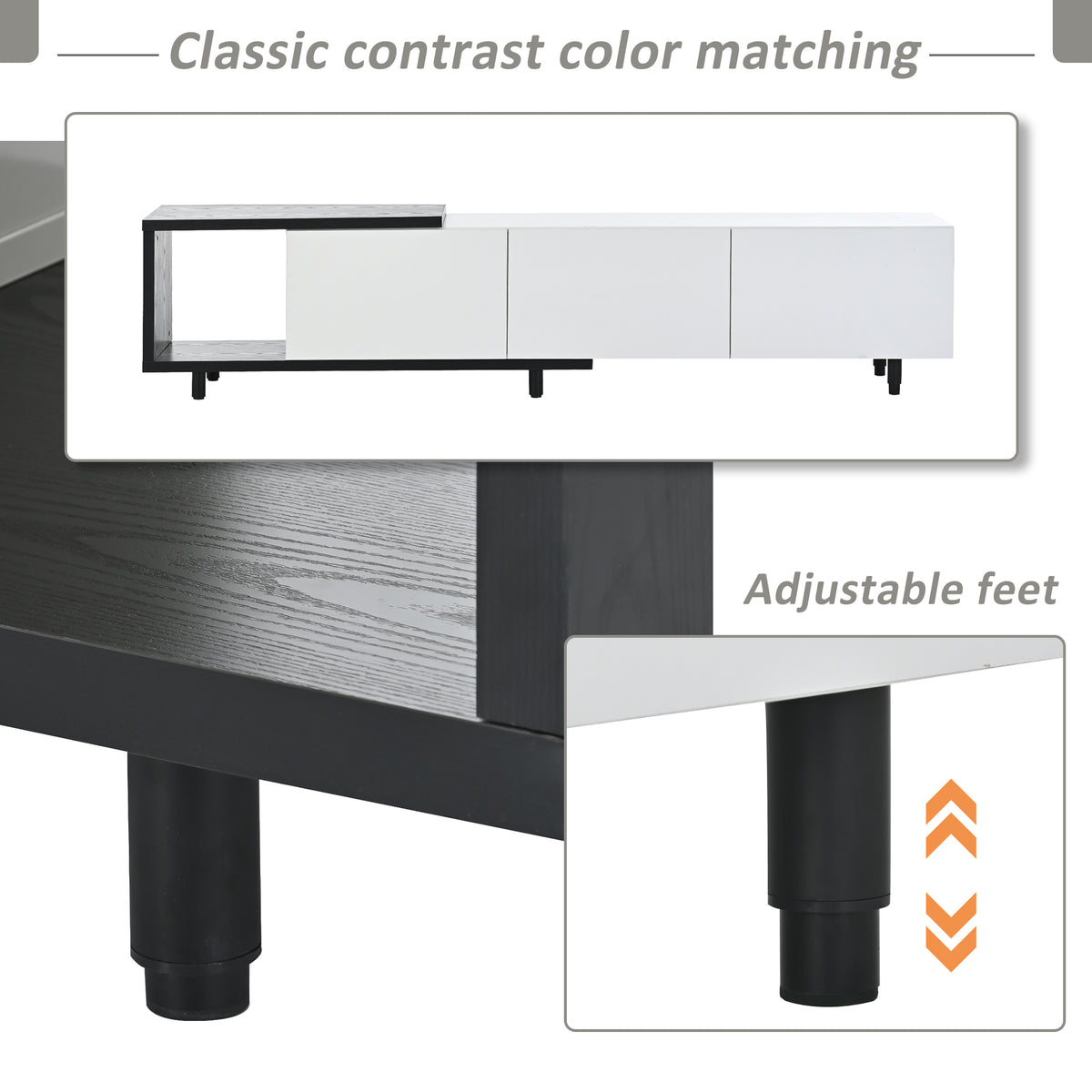 variant-group:rf-n724p205796b|Roomfitters Extendable TV Stand for 80 Inch TV and Above, Modern Cabinet with Open Storage and Sleek Design, White