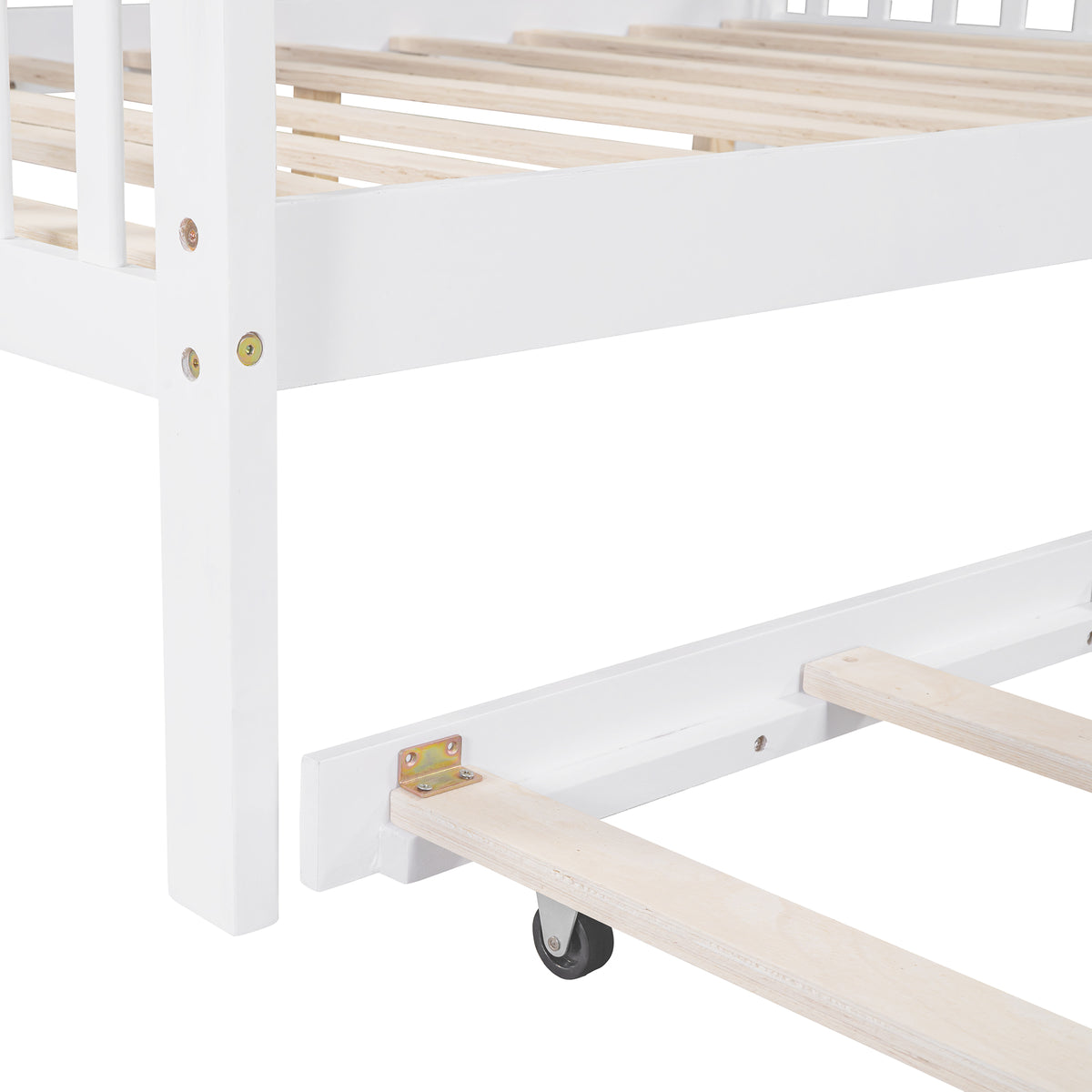 variant-group:rf-n733p326490k|Roomfitters Wooden Full Size House Bed with Trundle and Storage Shelf, White