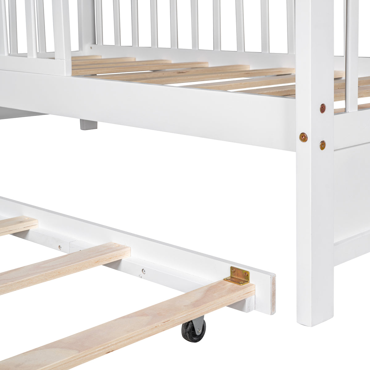 variant-group:rf-n733s371264k|Roomfitters Wooden Twin House Bed with Trundle and Shelf, House Frame Bed for Bedroom, White