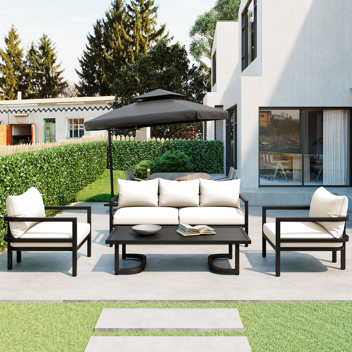 variant-group:rf-n711wy000333aaa|Roomfitters Outdoor Steel Sofa Set, Waterproof and Rust-Resistant, Patio Furniture for Garden, Beige