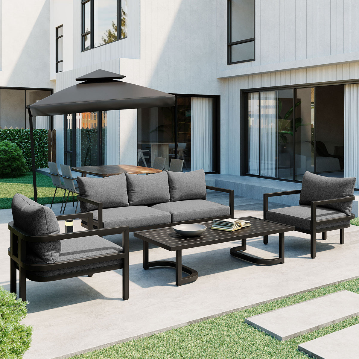 variant-group:rf-n711wy000333aae|Roomfitters Outdoor Steel Sofa Set, Waterproof and Rust-Resistant, Patio Furniture for Garden, Light Gray