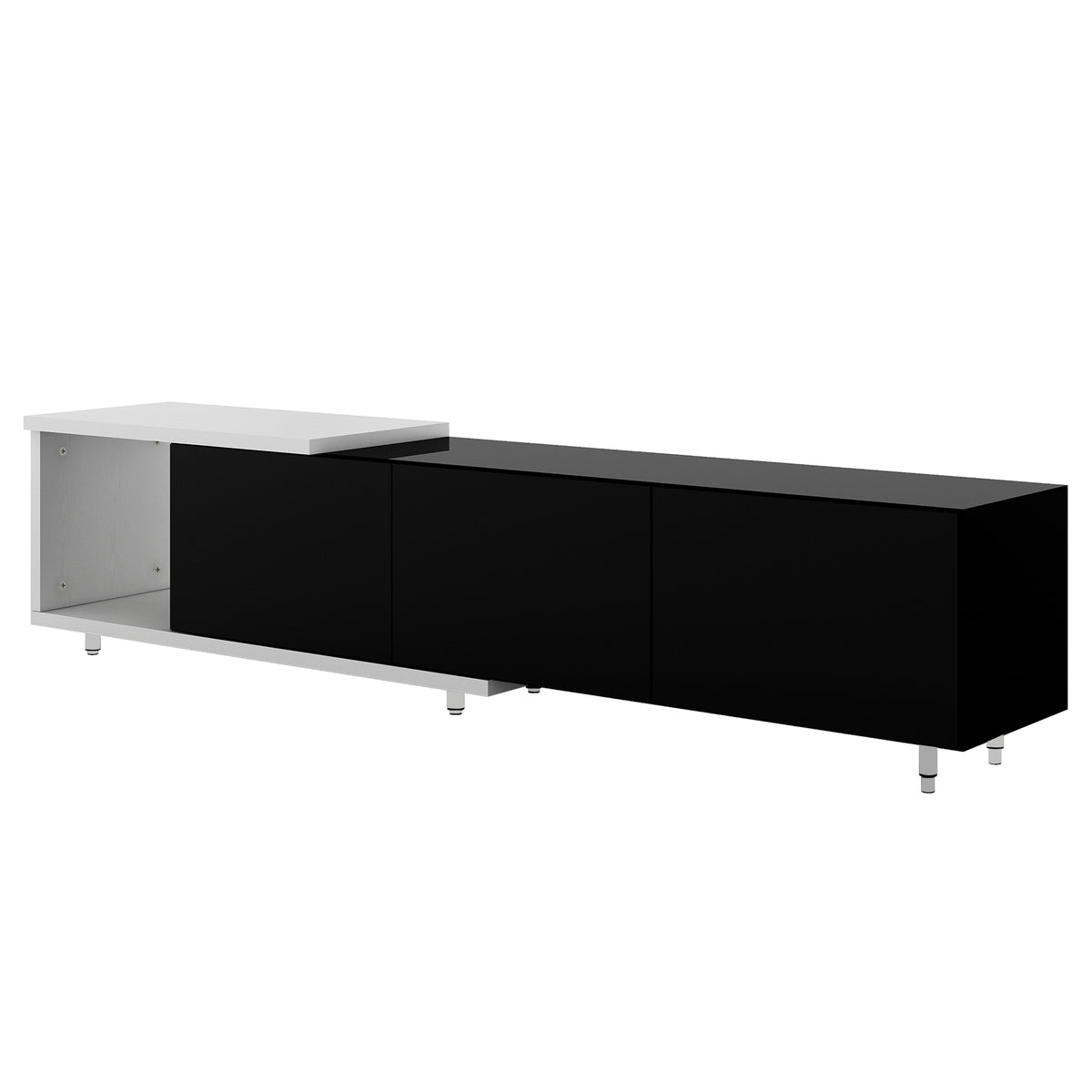 variant-group:rf-n724p205796k|Roomfitters Extendable TV Stand for 80 Inch TV and Above, Modern Cabinet with Open Storage and Sleek Design, Black