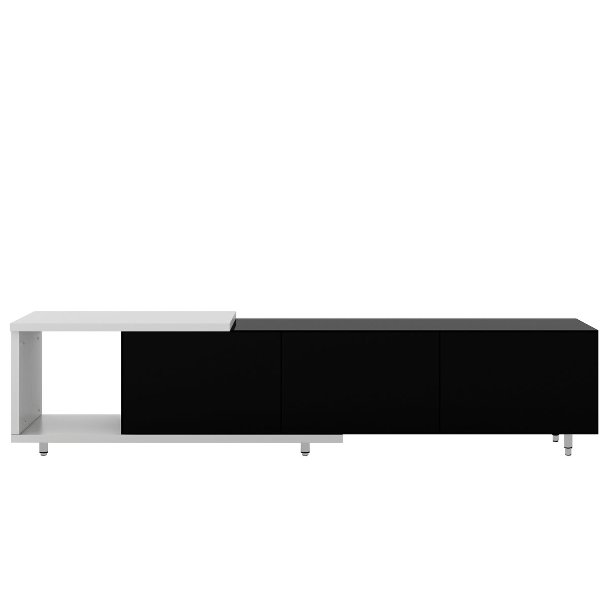variant-group:rf-n724p205796k|Roomfitters Extendable TV Stand for 80 Inch TV and Above, Modern Cabinet with Open Storage and Sleek Design, Black