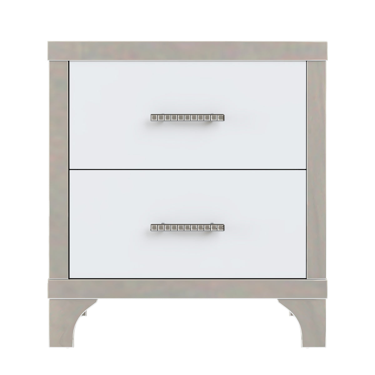 variant-group:rf-n733p205356k|Roomfitters High Gloss Nightstand with Metal Handle, Mirrored Bedside Storage Table for Bedroom or Living Room, White