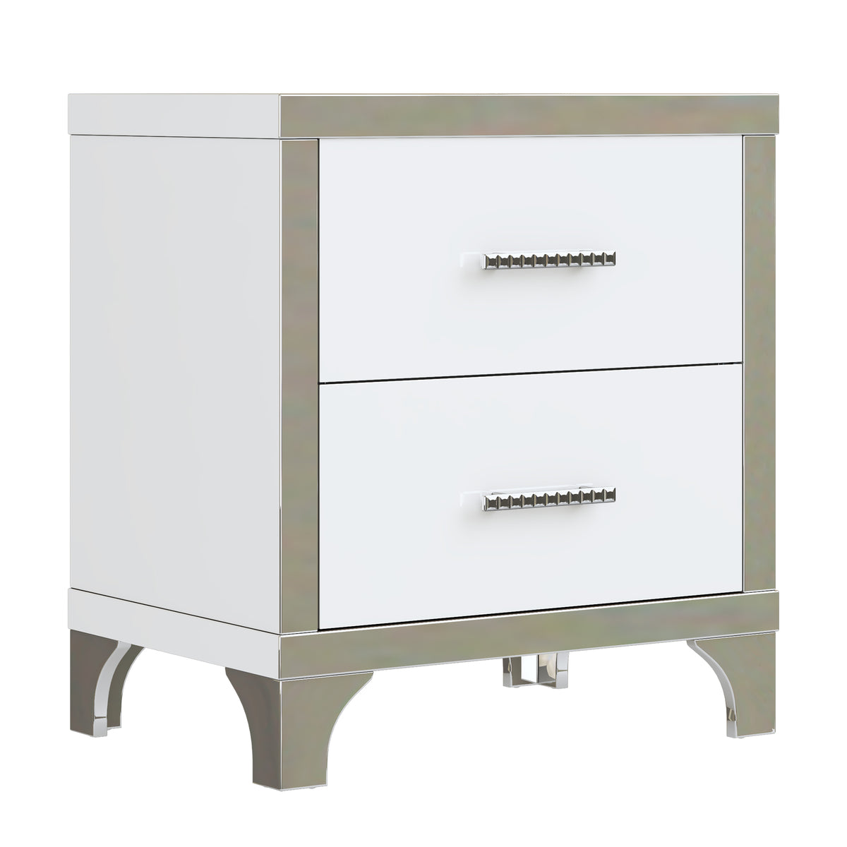 variant-group:rf-n733p205356k|Roomfitters High Gloss Nightstand with Metal Handle, Mirrored Bedside Storage Table for Bedroom or Living Room, White