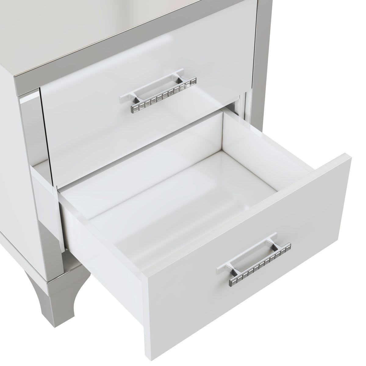 variant-group:rf-n733p205356k|Roomfitters High Gloss Nightstand with Metal Handle, Mirrored Bedside Storage Table for Bedroom or Living Room, White