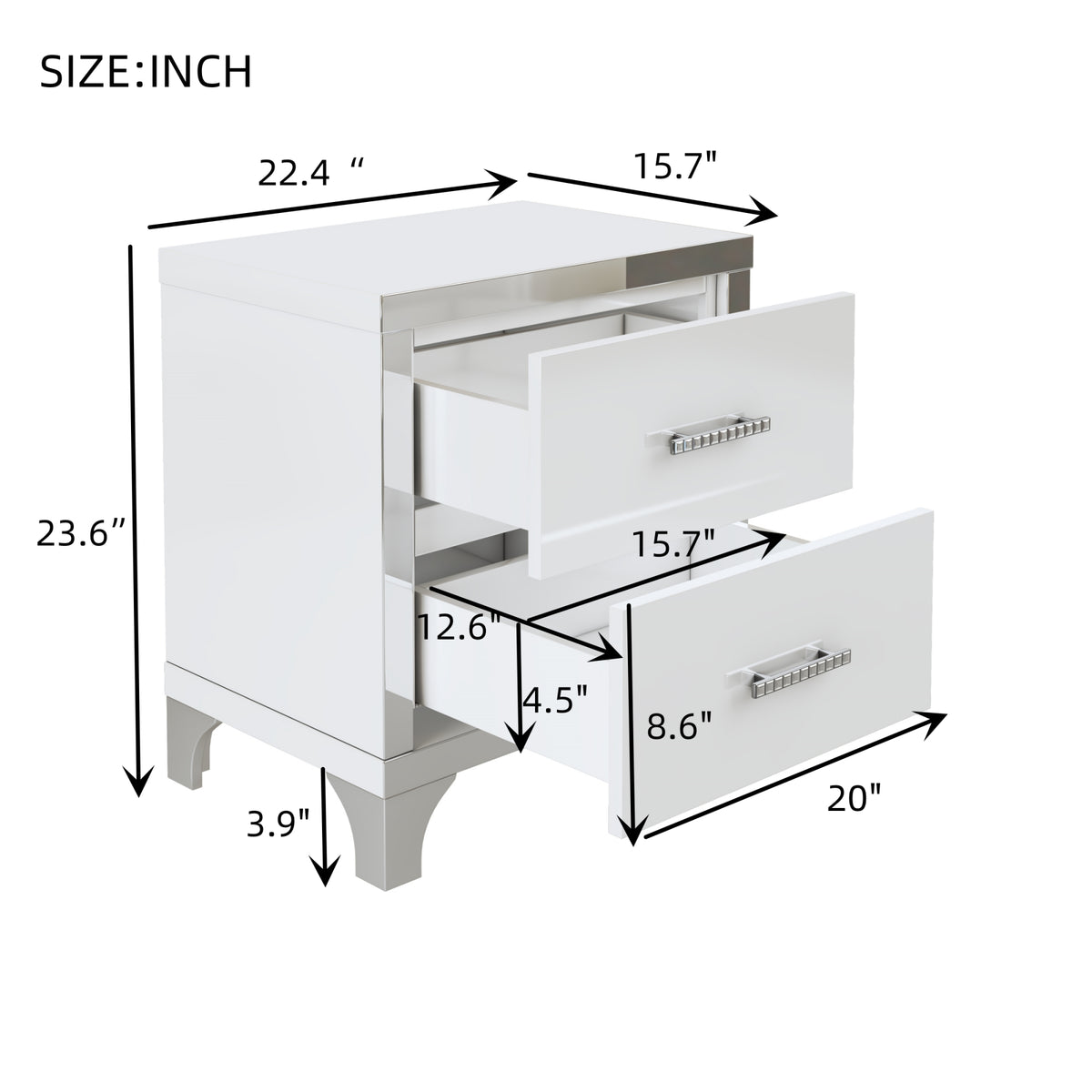 variant-group:rf-n733p205356k|Roomfitters High Gloss Nightstand with Metal Handle, Mirrored Bedside Storage Table for Bedroom or Living Room, White